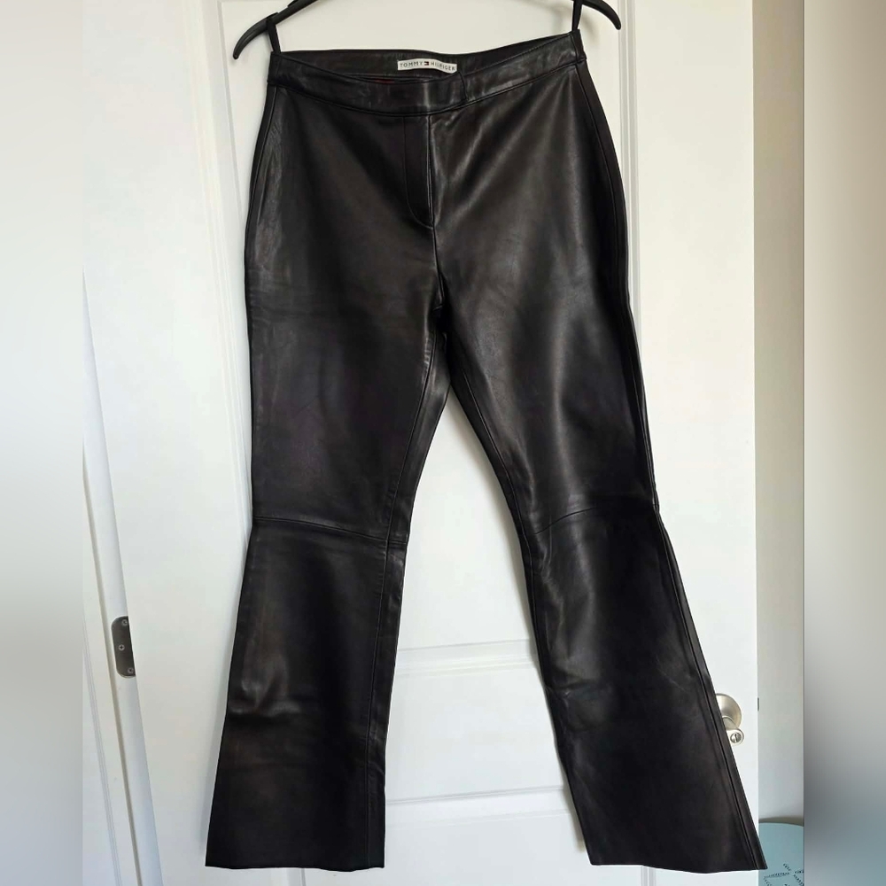 Vintage 90s Tommy Hilfiger 100% Real Black Leather Pants